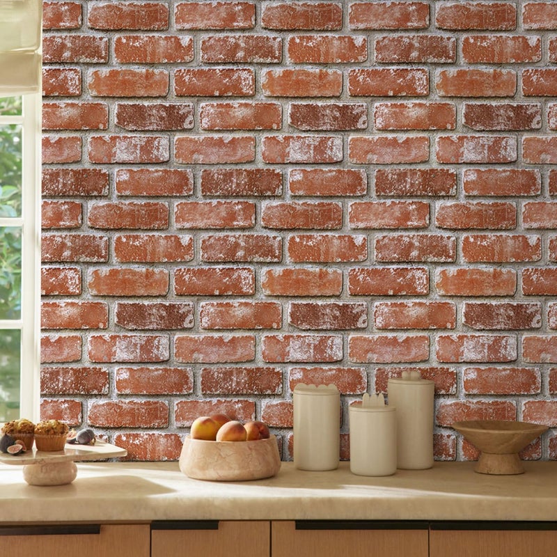 COMSTICKC 3D Faux Brick Peel and Stick Wall Panels,10 Pcs of 12"X12",Small Size, Thin PVC 3D Fake Brick Self Adhesive Wall Covering Wallpaper Interior Decor, Orange Red - Image 2
